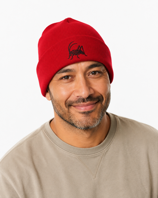 Unisex Cuffed Beanie - Embroidered Wētā - black embroidery