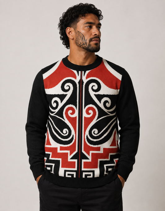 Knitted Crew Neck Sweater - Whenua - Whero (red)
