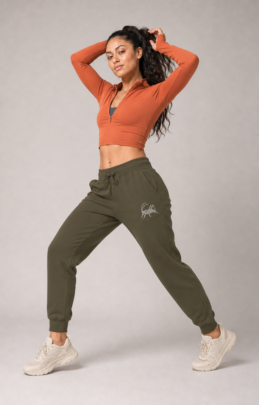 Adult Unisex Fleece Joggers - Embroidered Wētā - mā (white) embroidery