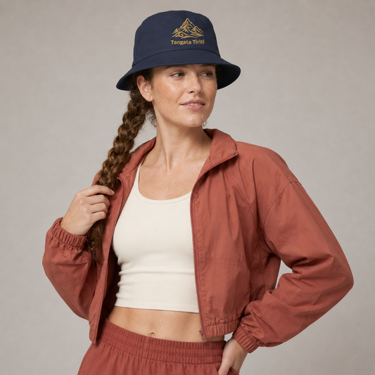 Adult Unisex Bucket Hat - Embroidered Tangata Tiriti - kōura (gold) embroidery