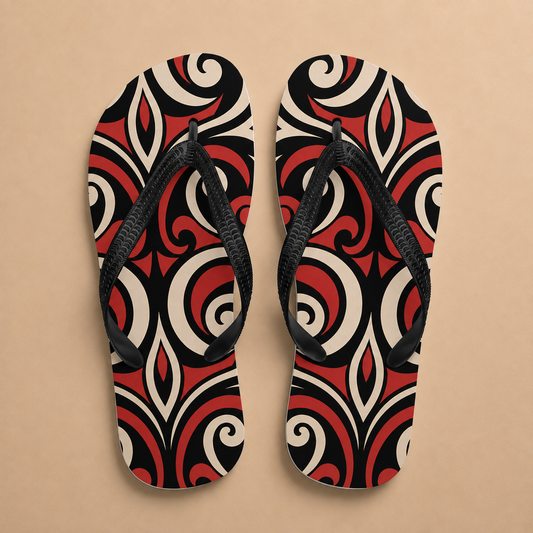 Classic Jandals - Kōwhaiwhai Flow - whero (red)