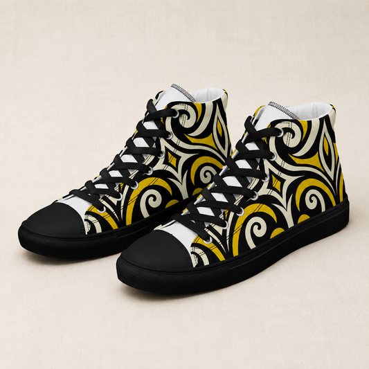 Women’s high top canvas shoes - Kōwhaiwhai Flow - kōwhai (yellow)