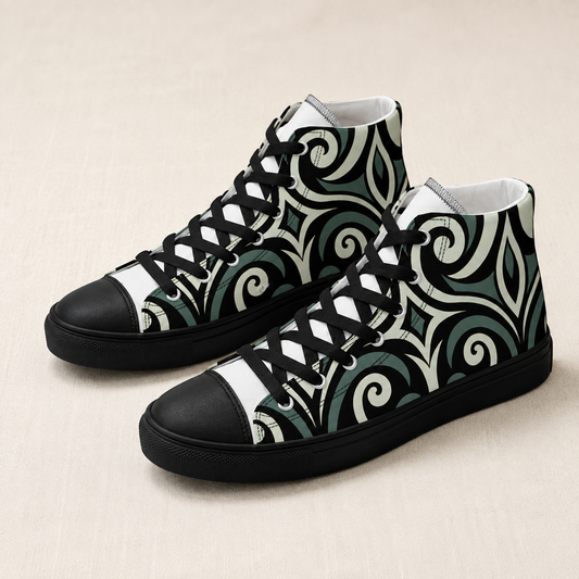 Women’s high top canvas shoes - Kōwhaiwhai Flow - kākāriki (green)