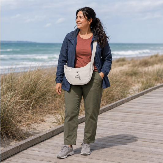 Everyday Crossbody Bag - Embroidered Dolphin - mangu (black) embroidery