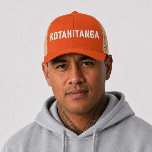 Unisex Trucker Cap - Embroidered Kotahitanga (unity) - mā (white) embroidery