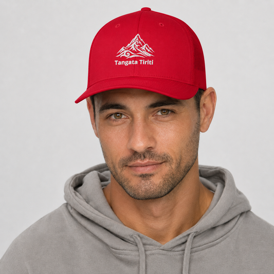 Unisex Trucker Cap - Embroidered Tangata Tiriti - mā (white) embroidery