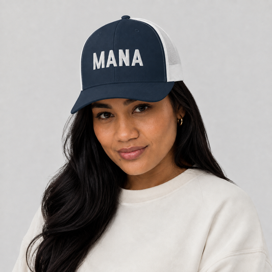Unisex Trucker Cap - Embroidered Mana (prestige) - mā (white) embroidery