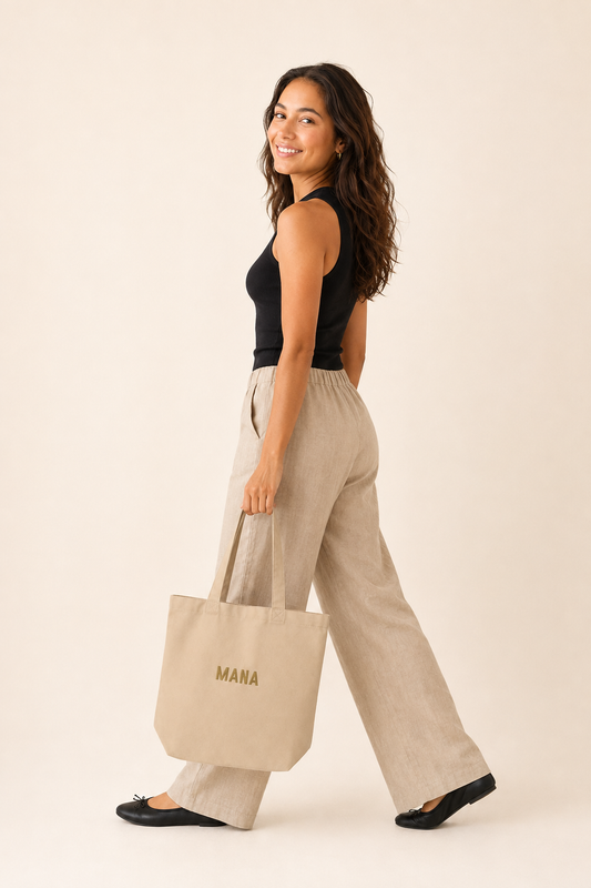 Premium Organic Tote Bag - Embroidered Mana (prestige) - kōura (gold)