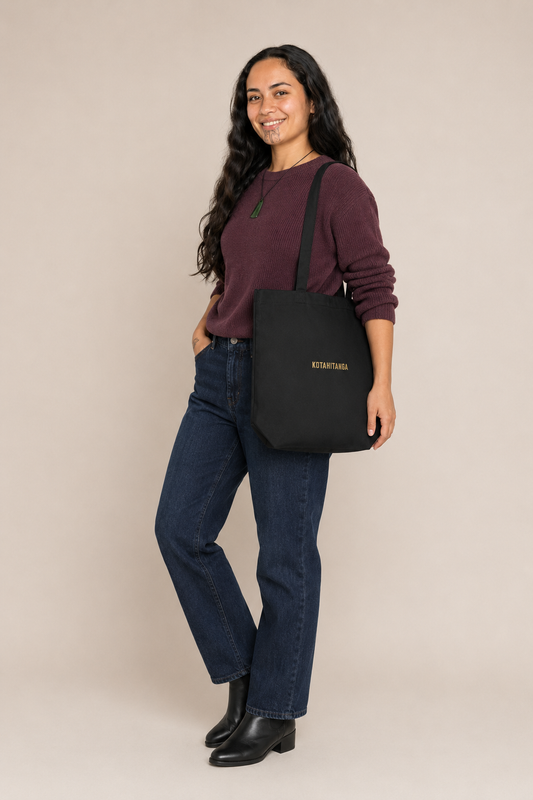 Premium Organic Tote Bag - Embroidered Kotahitanga (unity) - kōura (gold)