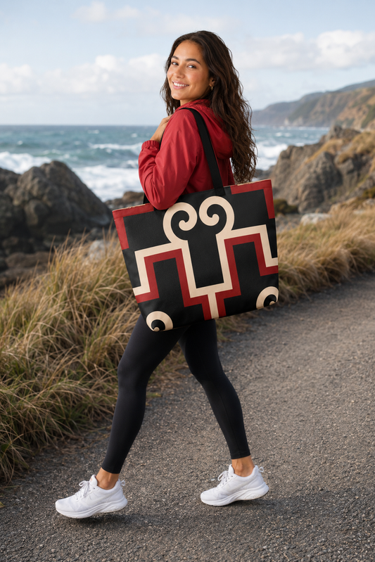 All-Over Print Large Tote Bag - Poutama Rising - whero (red)