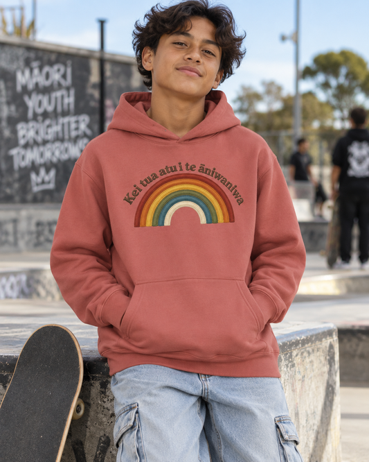 Youth lightweight hooded sweatshirt - Kei tua atu i te āniwaniwa - Somewhere Over The Rainbow