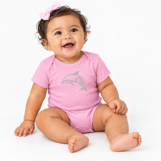 Premium Baby Jersey Bodysuit - Embroidered Dolphin