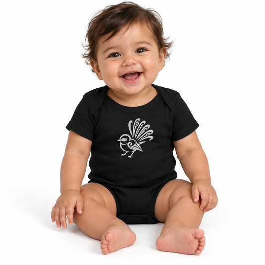 Premium Baby Jersey Bodysuit - Embroidered Piwakawaka (fantail)