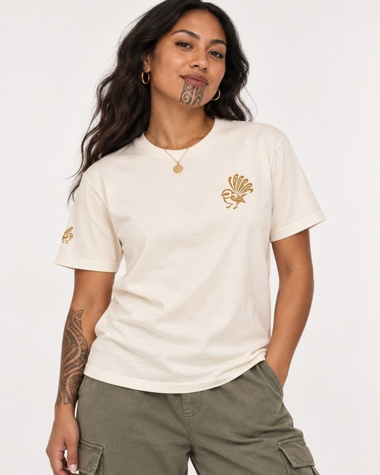 Unisex Premium T-Shirt - Double Embroidered Piwakawaka