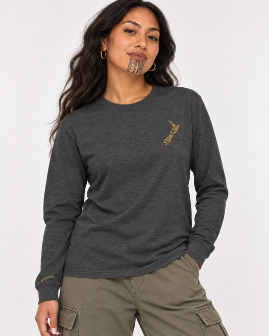 Unisex Long Sleeve Tee - Double Embroidered Aotearoa