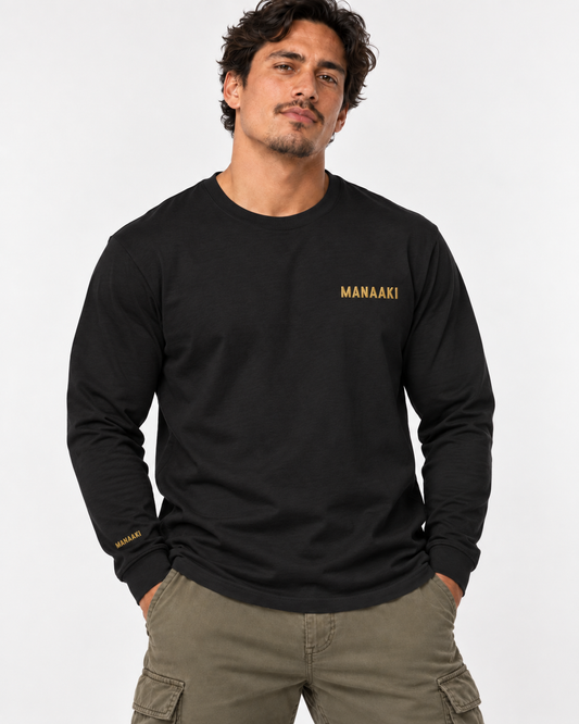 Unisex Long Sleeve Tee - Double Embroidered Manaaki (care)