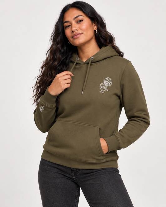 Unisex Premium Hoodie - Double Embroidered Piwakawaka