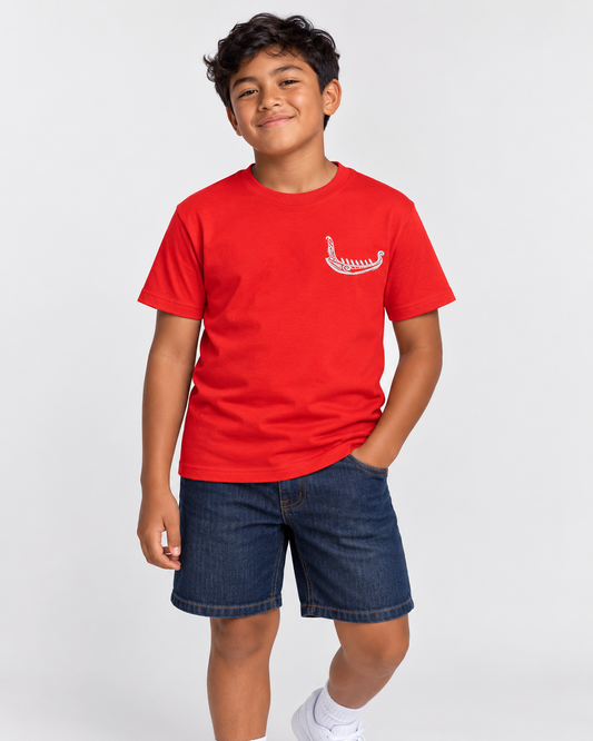 Youth Classic Tee - Embroidered Waka (canoe)