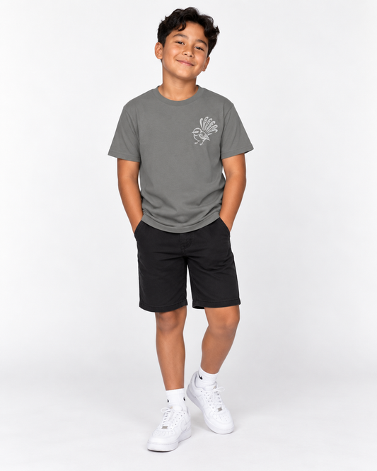 Youth Classic Tee - Embroidered Piwakawaka (fantail)