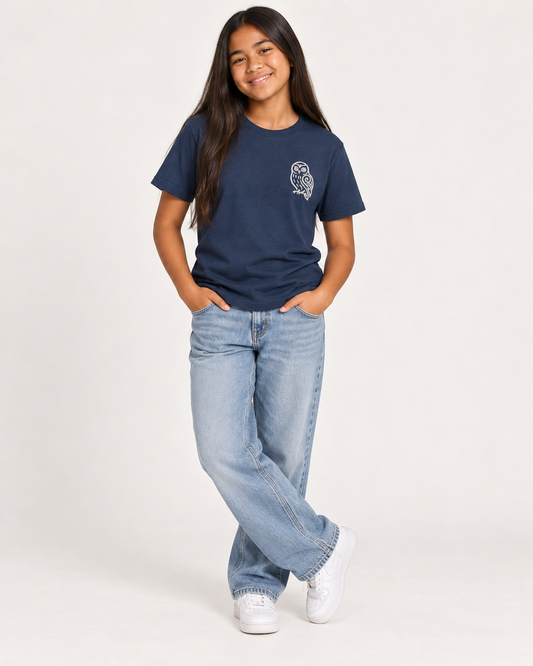 Youth Classic Tee - Embroidered Ruru (owl)