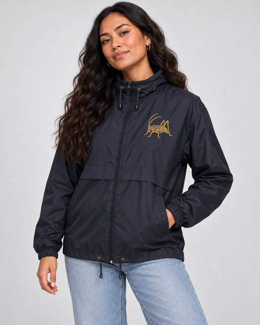 Unisex Windbreaker - Embroidered Wētā - kōura (gold) embroidery