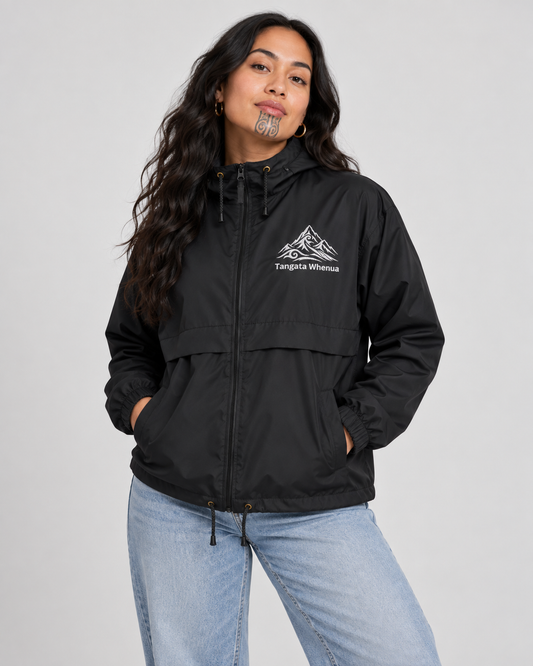 Unisex windbreaker - Embroidered Tangata Whenua - mā (white) embroidery