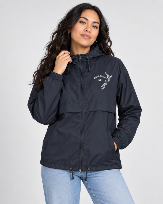 Unisex windbreaker - Embroidered Aotearoa NZ - mā (white) embroidery