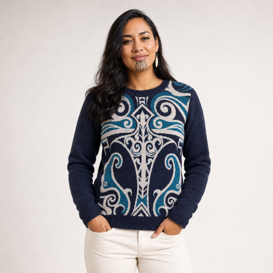 Knitted Crew Neck Sweater - Moana - Kahurangi (blue)