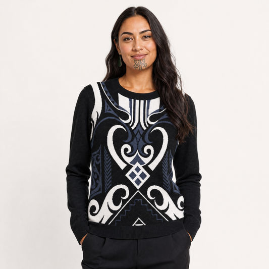 Knitted Crew Neck Sweater - In The Stars - kahurangi (blue)