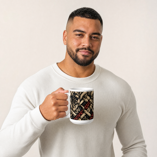White glossy mug - Whiriwhiri - woven stories